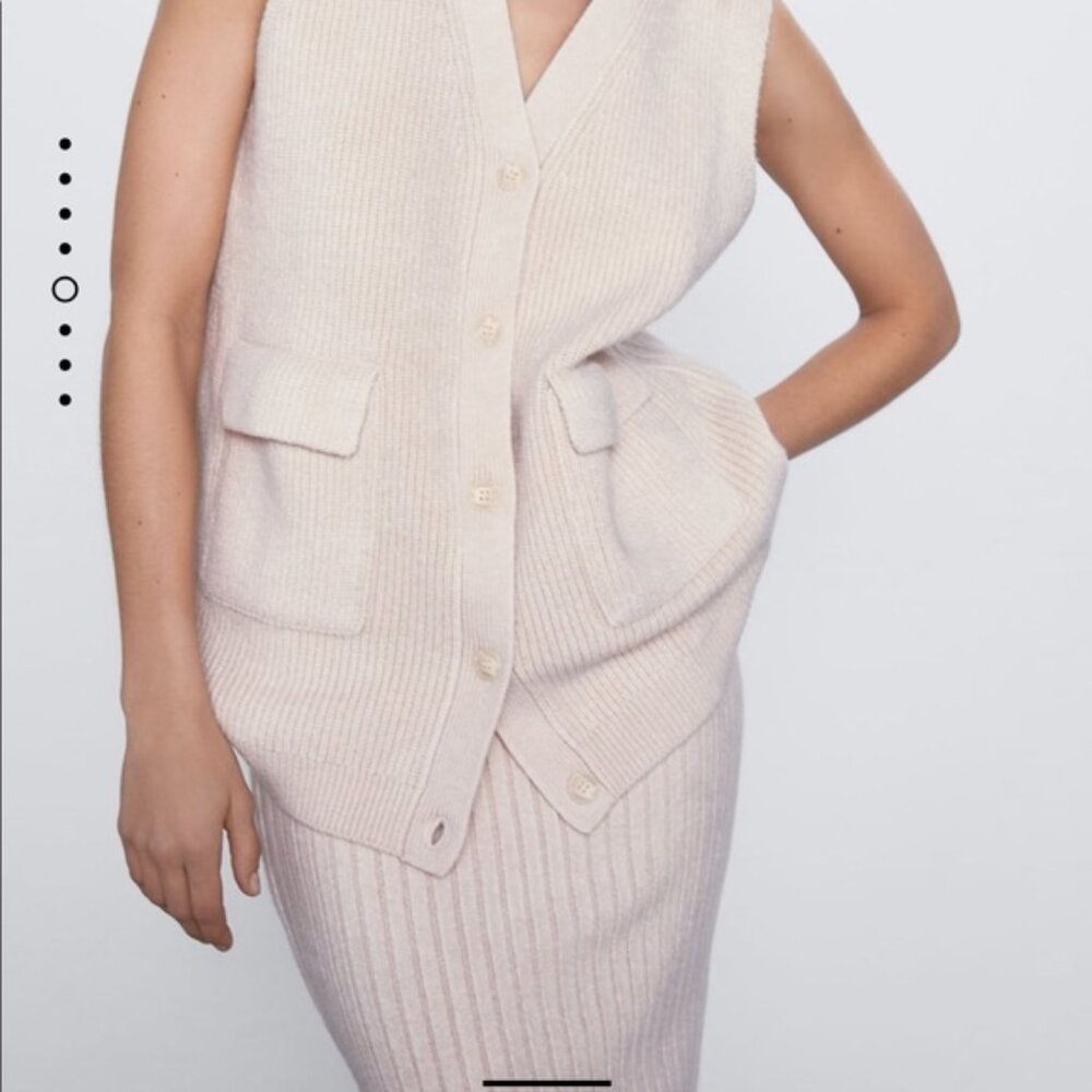 New ZARA Cream Ribbed Sweater Knit Vest Cardigan NEW Size S